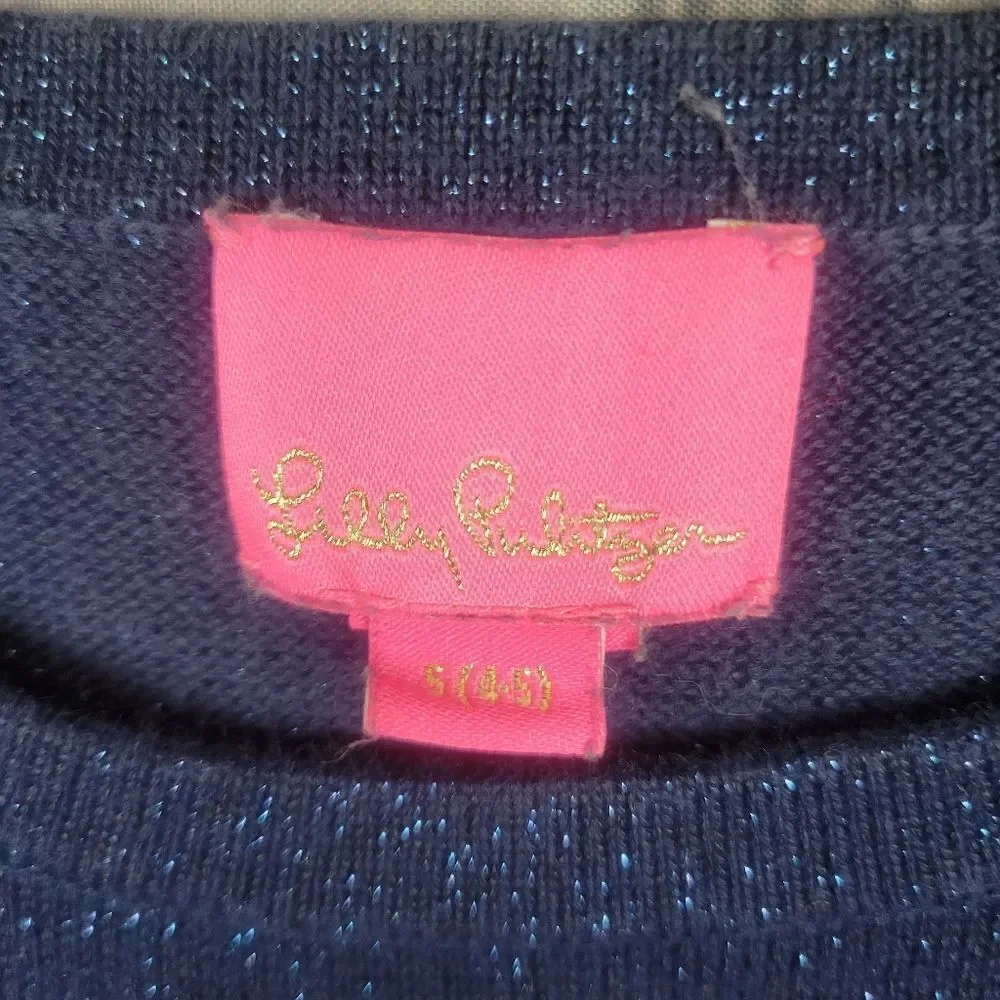 Lilly Pulitzer Girls Blue Ruffled Hem Shimmery Long Sleeve Dress Size 5